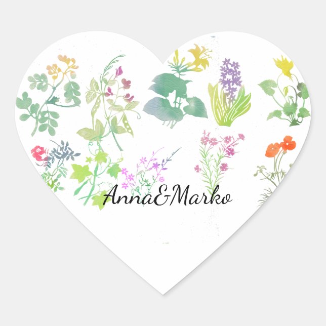 Sticker Cœur Fleurs sauvages aquarelle  (Devant)