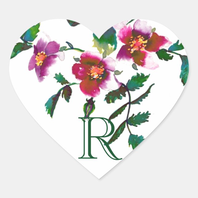 Sticker Cœur Fleurs sauvages élégantes modernes aquarelle rose  (Devant)