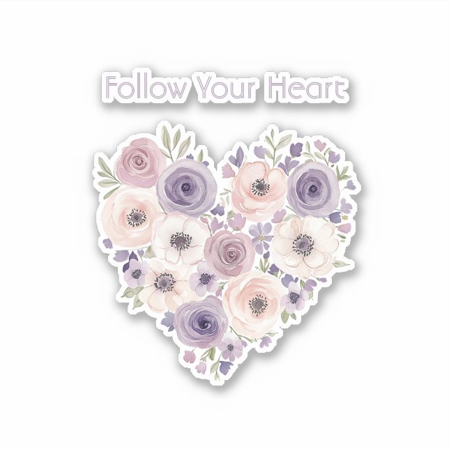 Sticker Cœur floral blanc rose violet (Devant)