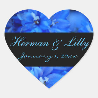 Sticker Cœur Floral bleu Mariage personnalisé