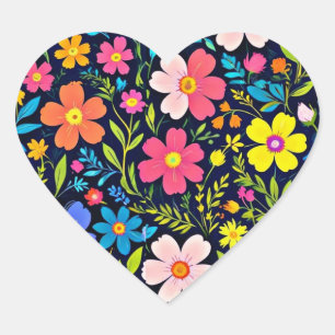Sticker Cœur Floral Digital Peinture Fleurs Motif-38875