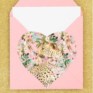Sticker Cœur Floral empreinte de léopard tropical hawaïen