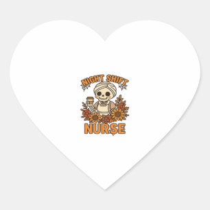 Sticker Cœur Floral Night Shift Nurft Skeleton Halloween RN Nur