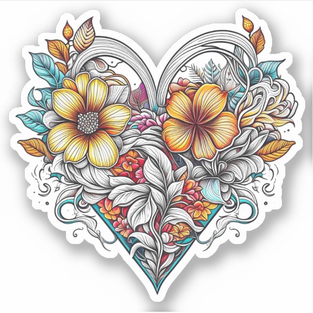Sticker Coeur floral romantique (Devant)