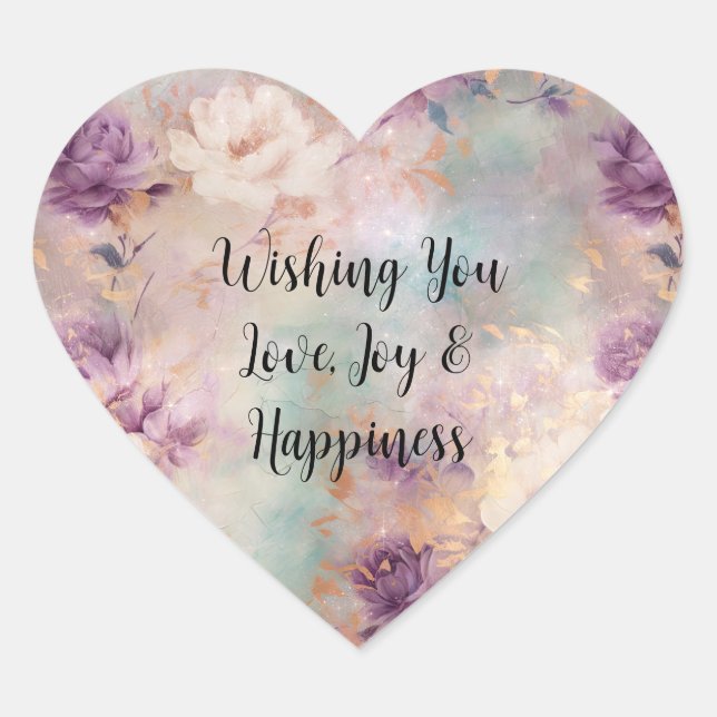 Sticker Cœur Floral violet turquoise (Devant)