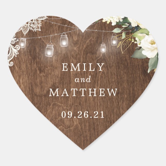 Sticker Cœur Flore Rustique dentelle dentelle lumières Mason Ja (Devant)