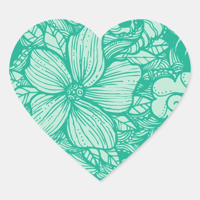 Sticker Cœur Flore - Turquoise- (Devant)