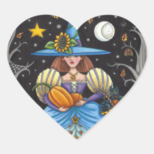 STICKER CŒUR FOLK ART WITTER EN BOIS ÉFFRAYANTS, CHAT NOIR & OW