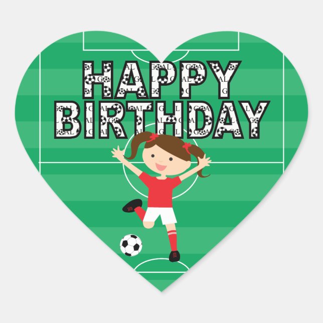 Sticker Cœur Football Anniversaire Fille 1 Rouge et Blanc (Devant)