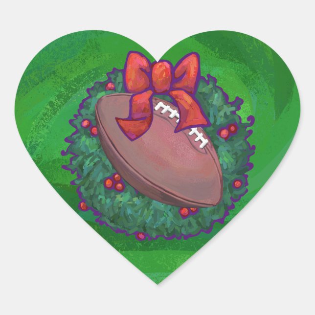 Sticker Cœur Football en couronne de Noël sur vert (Devant)