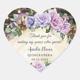 Sticker Cœur Forêt Enchantée Rustique violet Floral Quinceañera