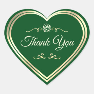 Sticker Cœur Forêt Green Gold Frame et Merci Rose Vintage