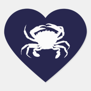 Sticker Cœur Forme de crabe bleu foncé et blanc