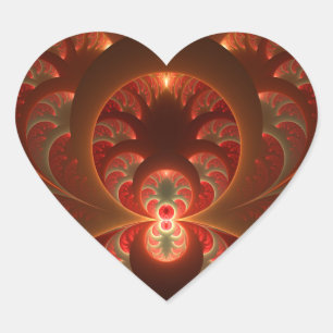 Sticker Cœur Fractale orange rouge moderne abstraite lumineuse