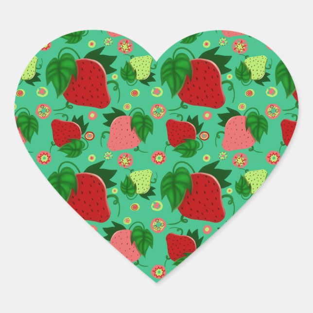 Sticker Cœur Fraises rose rouge (Devant)