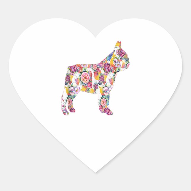 Sticker Cœur French Bulldog Flower (Devant)
