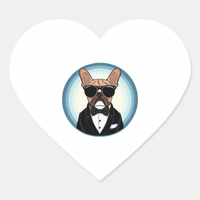 Sticker Cœur French Bulldog Funny Cute Art (Devant)