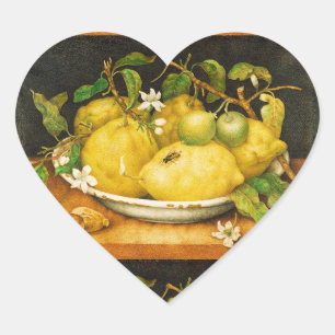 Sticker Cœur FRUITS DE SAISON LÉMONS ET FLEURS BLANCHES Coeur