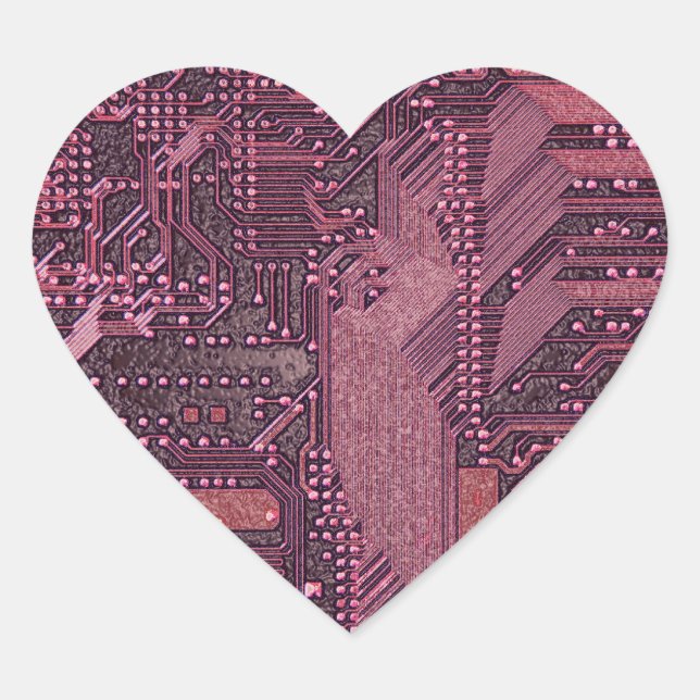 Sticker Cœur Fuchsia Cyber Circuit Board Tech Art Electronique (Devant)