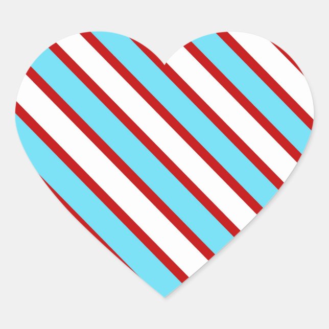Sticker Cœur Fun Turquoise Blue Red and White Diagonal Stripes (Devant)