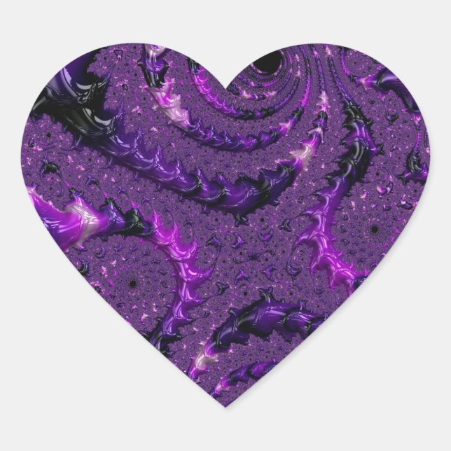 Sticker Cœur Funky Bold Boho Purple Digital Abstrait Fractal (Devant)