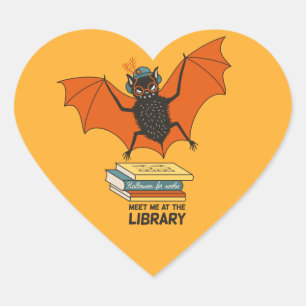 Sticker Cœur Funky Librarian Teacher Art - Cute Bat Book Lover