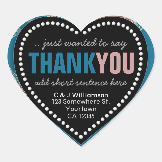 Sticker Cœur Funky Merci Turquoise Abstrait Mocha Heart (Devant)