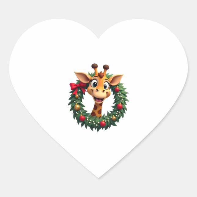 Sticker Cœur Funny Animal Giraffe Meme Face Festive Xmas T-Shir (Devant)
