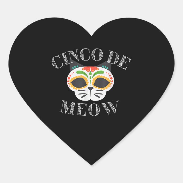 Sticker Cœur Funny Cinco De Meow Sugar Skull (Devant)