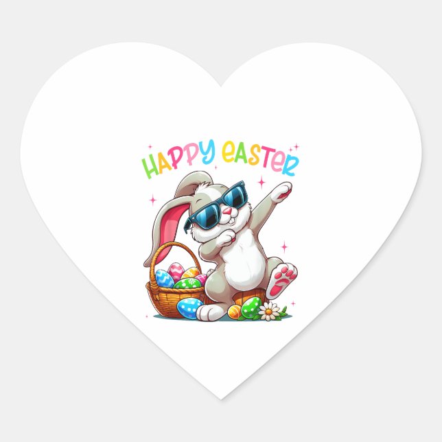 Sticker Cœur Funny Dabbing Bunny Easter Happy Easter for Boys G (Devant)
