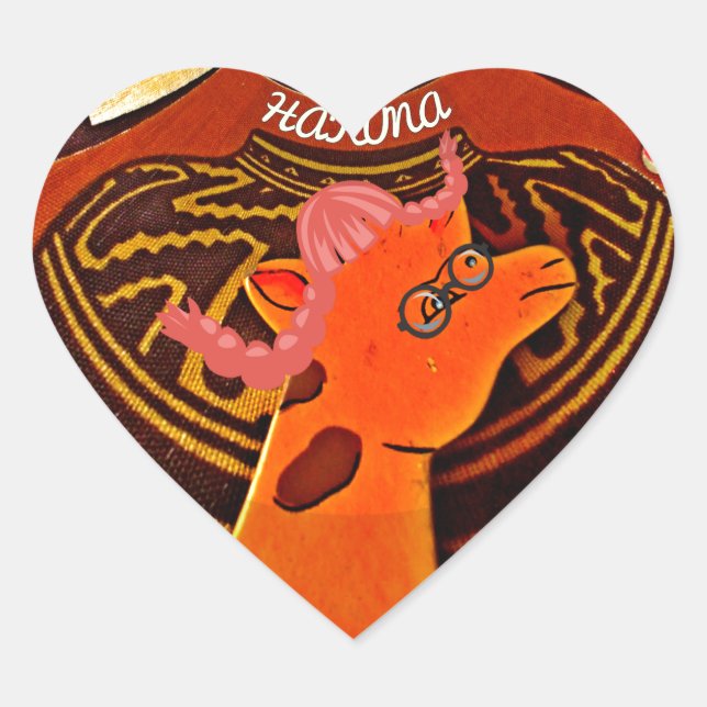 Sticker Cœur Funny Elegant Giraffe Accessoré Style Africain (Devant)