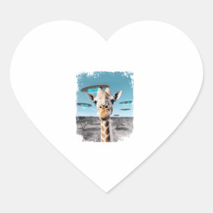 Sticker Cœur Funny Giraffe Afrique Savannah Selfie avec Alien U