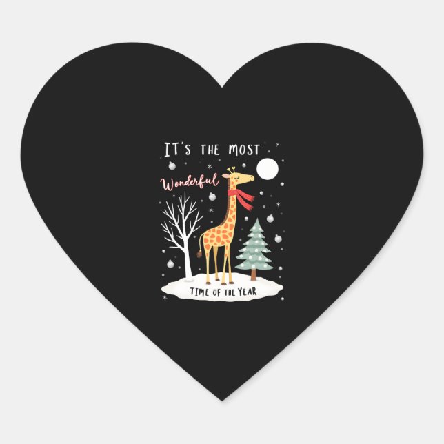 Sticker Cœur Funny Giraffe The Most Wonderful Time Christmas T- (Devant)