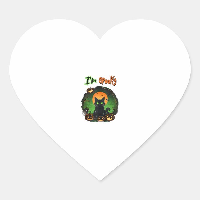 Sticker Cœur Funny Halloween Éffrayant Chat noir Citrouille Cha (Devant)