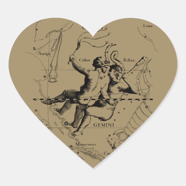Sticker Cœur Gemini Constellation Zodiac Hevelius 1690 (Devant)