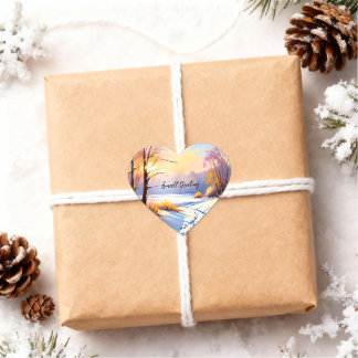 Sticker Cœur Geschenkaufkleber Winterlandschaft Morgenlicht