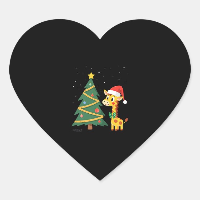 Sticker Cœur Gingerbread Man Giraffe Santa Hat Christmas Tree T (Devant)