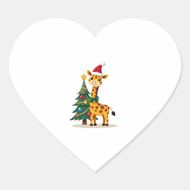 Sticker Cœur Gingerbread Man Giraffe Santa Hat Christmas Tree T (Devant)