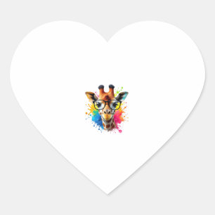 Sticker Cœur Girafe drôle avec lunettes _ Splas de peinture col