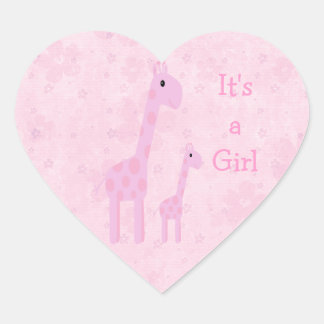 Sticker Cœur Girafe Rose mignonne & Fleurs C'Est Une Fille Nouv