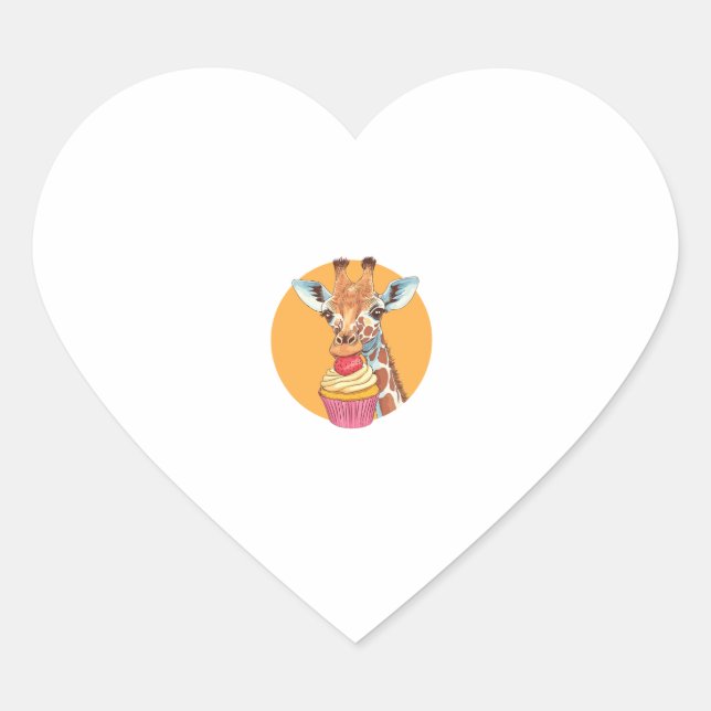 Sticker Cœur Giraffe Avec Cupcake (Devant)
