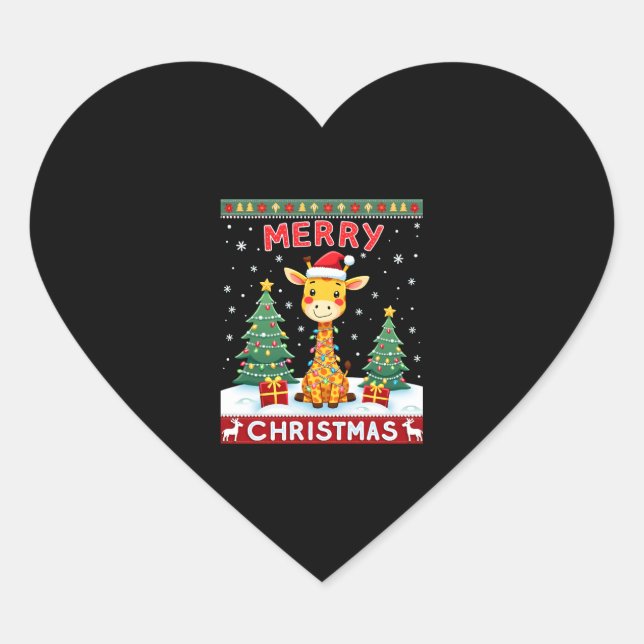 Sticker Cœur Giraffe Ugly Christmas Sweaters Funny Santa Hat Li (Devant)