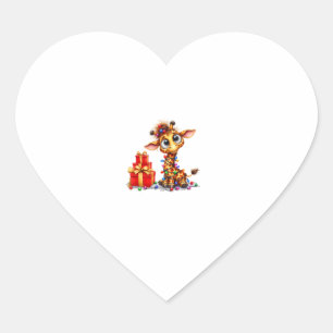 Sticker Cœur Giraffes de Noël Lumières Noël Giraffe de Noël