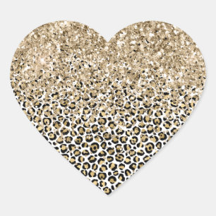 Sticker Cœur Girly Glam Gold Empreinte de léopard Parties scin