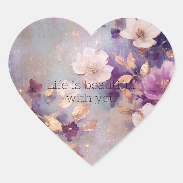 Sticker Cœur Glam blanc féminin Or violet Floral (Devant)