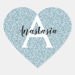 Sticker Cœur Glam Blue Silver Parties scintillant Sparkings Nom