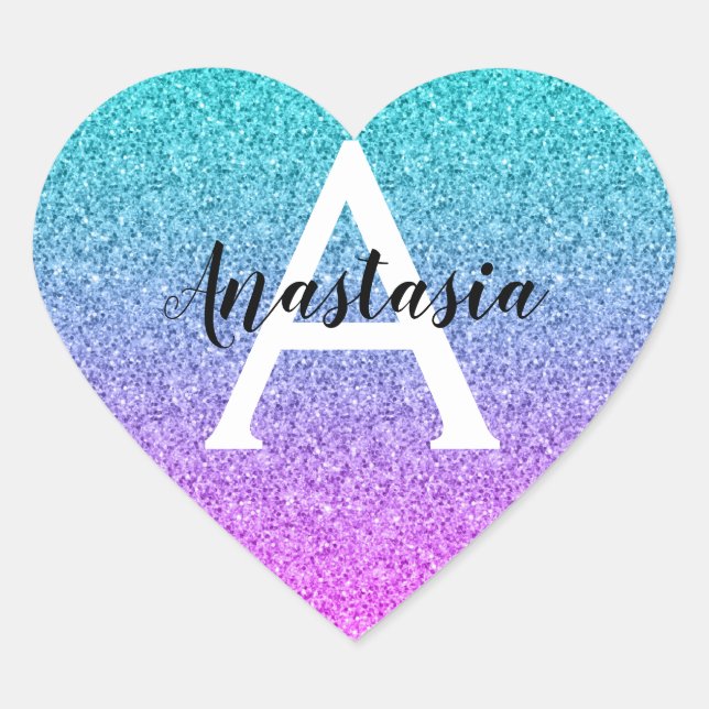 Sticker Cœur Glam Purple Aqua Parties scintillant étincelante M (Devant)