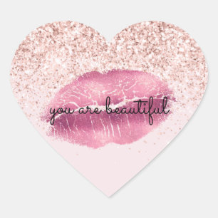 Sticker Cœur Glam Rose Kiss Lips Blush Parties scintillant