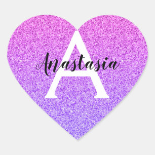 Sticker Cœur Glamour Féminin Ombré Paillettes Violet Monogramme