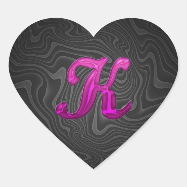 Sticker Cœur Glitterie rose initiale - K (Devant)